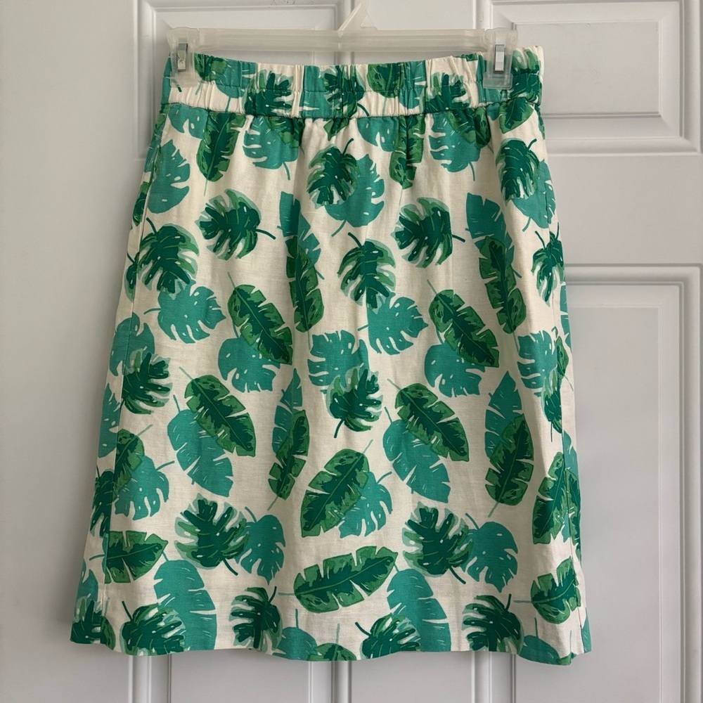 J. Crew Linen Blend Leaf Pattern Skirt, Size Small